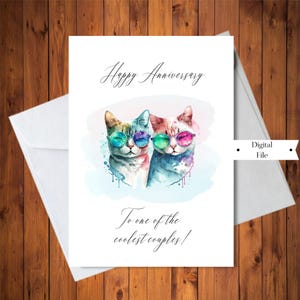Cartão de feliz aniversário fofo, para os gatos mais legais, cartão para casal, sem gênero, download instantâneo digital