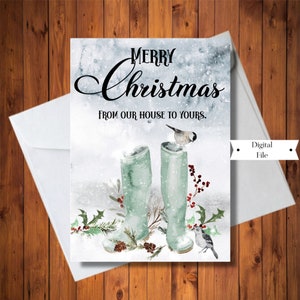 Carte de Noël, joyeux Noël, de notre maison à la vôtre, carte scène d'hiver, téléchargement numérique