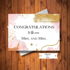Herzlichen Glückwunsch an die neue Mrs. und Mrs. Grußkarte, gleichgeschlechtliche Hochzeitskarte, Gay Hochzeitskarte, klassische Karte, digitale Karte, Sofort Download