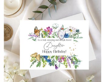 Florale Geburtstagskarte für Tochter: Aquarellblumen (Digitale Karte)