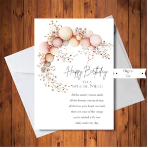 Carte d'anniversaire pour nièce, pour adolescent, pour femme, nièce spéciale, carte numérique, téléchargement immédiat