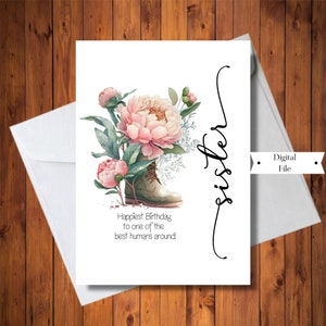 Schöne Boho Floral Karte für Schwester, Best Human druckbare Karte, Digitale Karte, Sofortiger Download