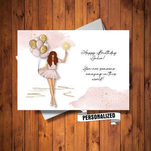 Carte d'anniversaire personnalisée élégante pour fille ou femme, couleur de peau et de cheveux au choix, carte représentant une personne incroyable, carte d'anniversaire personnalisée, carte numérique