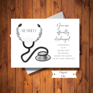 Tarjeta de jubilación para trabajador médico, tarjeta de estetoscopio para jubilación, tarjeta de felicitación, para compañero de trabajo, descarga instantánea digital