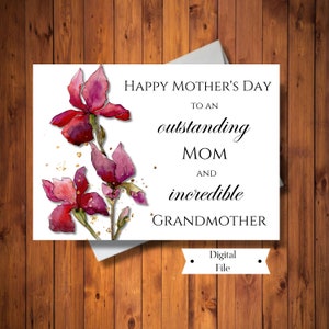Tarjeta del Día de la Madre, Increíble Tarjeta de Madre y Abuela, Iris Floral, Archivo Digital, DESCARGA INSTANTÁNEA