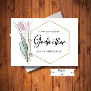 Kaart voor meter op Moederdag, tulp bloemenkaart, Happy Mother's Day to Wonderful Godmother, afdrukbaar, digitaal bestand, INSTANT DOWNLOAD
