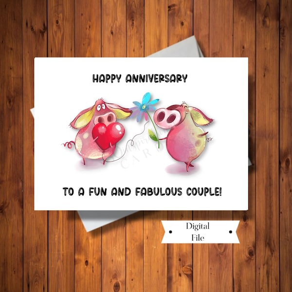 Cute Happy Anniversary Card, To a Fun and Fabulous Couple, Adorable Farm Animals, Digital Instant Download