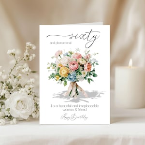 60th Birthday Card, 60 Irreplaceable, For Special Woman, Digital File, INSTANT DOWNLOAD