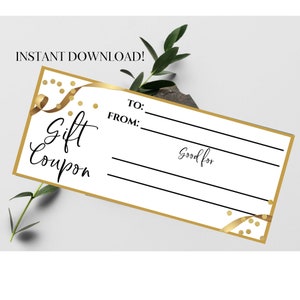 Cupón de regalo, Vale de regalo, Tarjetas de cupón de regalo de oro, Archivo digital, Descarga instantánea