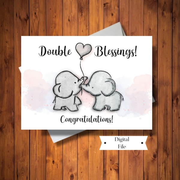 New Baby TWINS Card, Double Blessings Baby Card, Congratulations on Twins Card, Boy or Girl Twins, Printable Card, INSTANT DOWNLOAD