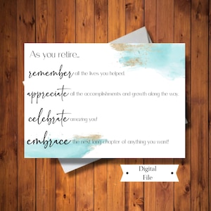 Retirement Card for Man or Woman, Congratulations Card, Celebrate you, Watercolor Card, For Co Worker, Digital File, Instant Download