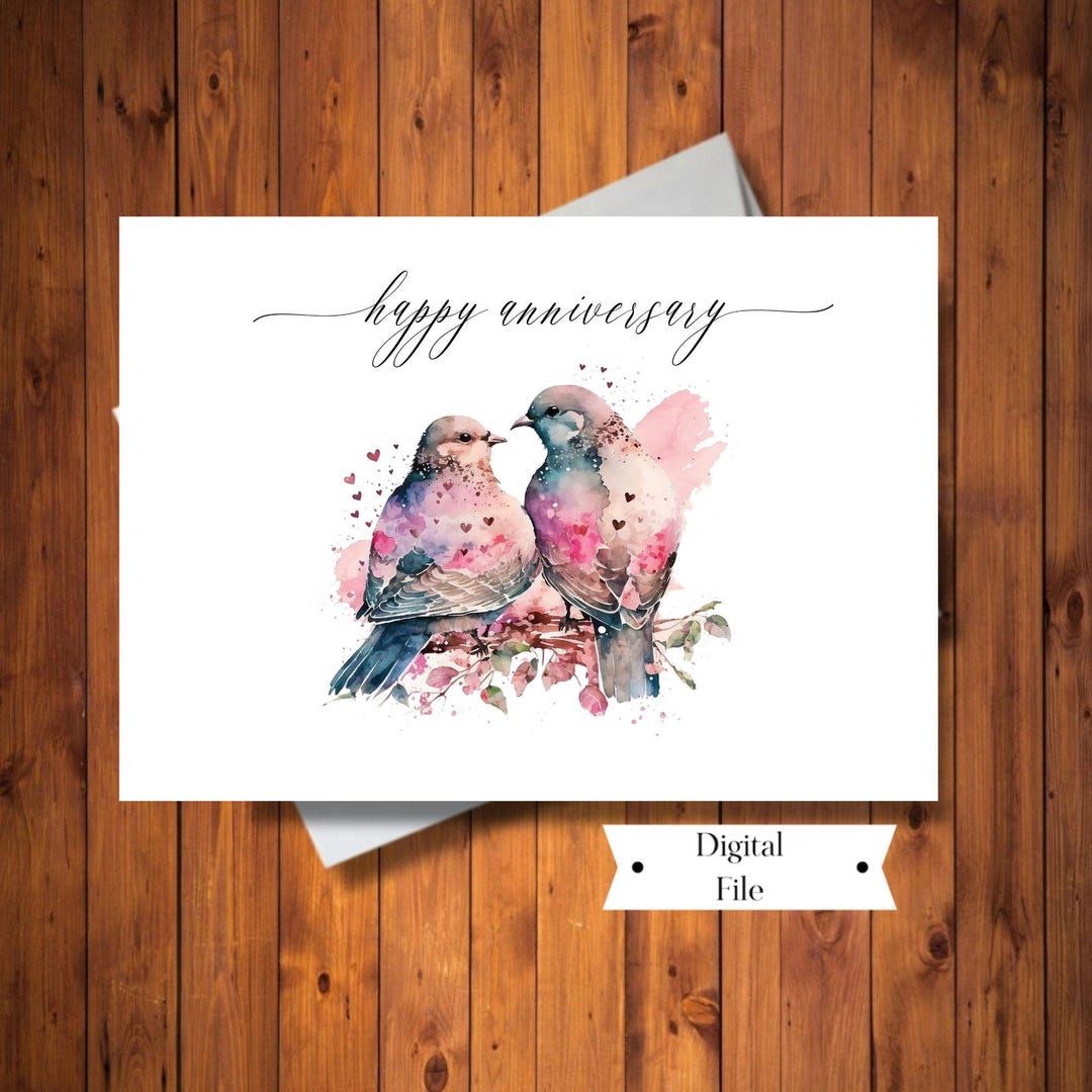 Sweet Love Birds Anniversary Card for Couple, Happy Anniversary Card ...