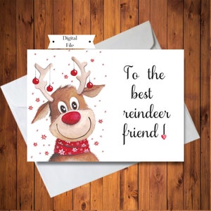 Carte de Noël adorable renne, au meilleur ami renne, carte Sweet Rudolph, carte de vœux, téléchargement numérique immédiat
