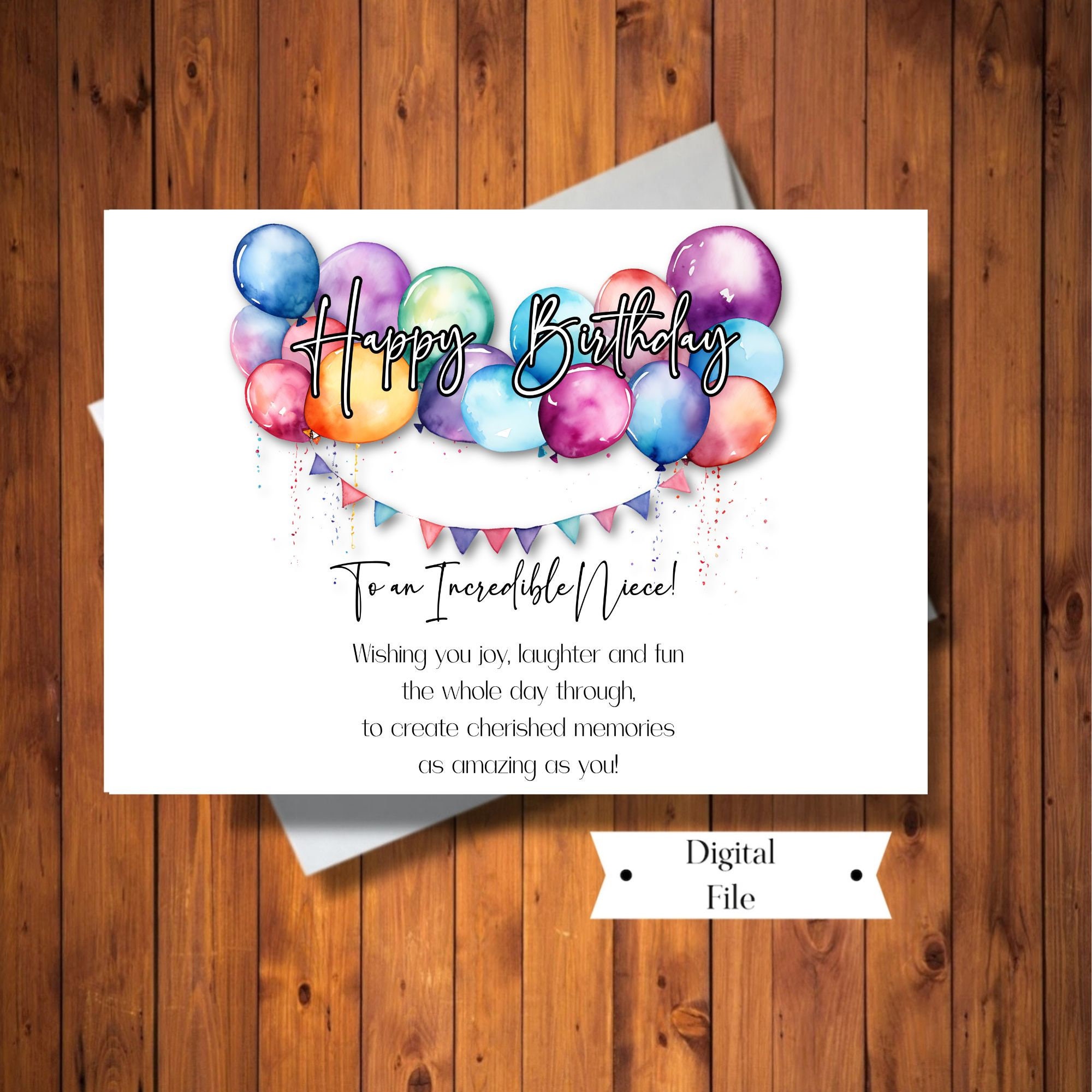 Geburtstagskarte für Nichte, für Teenager, für Frau, Ballon Aquarell, besondere Nichte, digitale Karte, Sofort Download