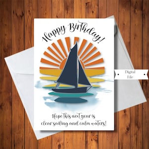 Segelboot Geburtstagskarte, Bootfahren Geburtstagskarte, digitale Karte, Instant Download