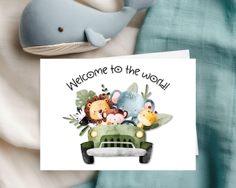 Safari Animals New Baby Card, Welcome to the World (Digital Download)
