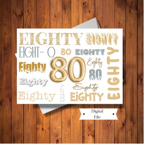 Tarjeta de cumpleaños número 80, Diseño del metro, Para hombre o mujer, Tarjeta imprimible, Archivo digital, DESCARGA INSTANTÁNEA