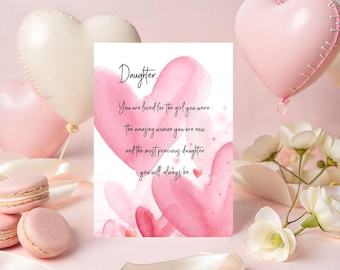 Beautiful Birthday Card for Daughter, Daughter You Are Loved Card, Pink Hearts, Instant Download