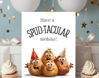 Funny Birthday Card, Spud-Tacular Potatoe Card Printable, Digital File, INSTANT DOWNLOAD