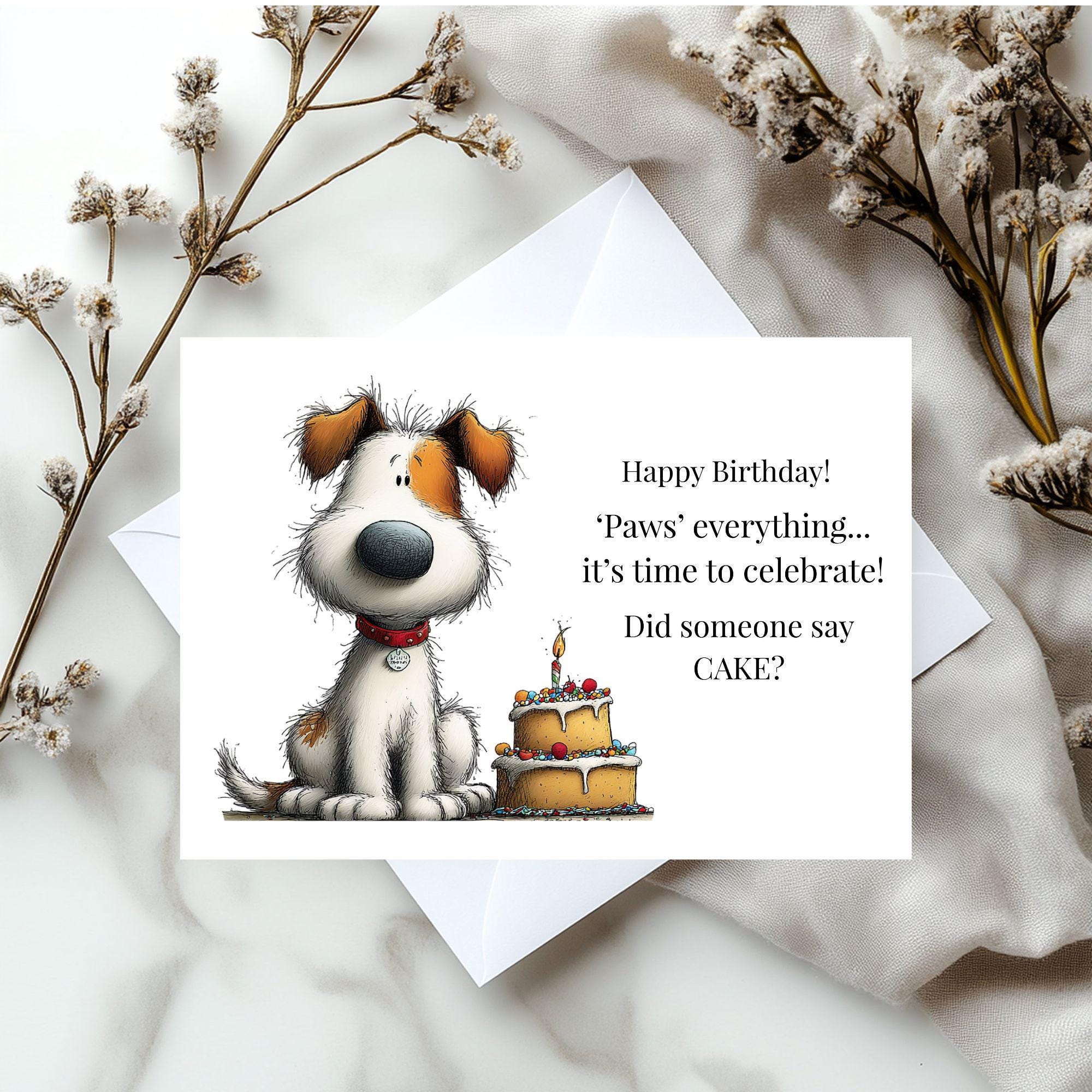 Funny Dog and Cake Birthday Card, Card for Kids, Digital INSTANT ...