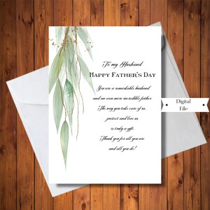 Tarjeta del Día del Padre de la esposa, para un esposo y padre especial, vegetación elegante, imprimible, archivo digital, DESCARGA INSTANTÁNEA