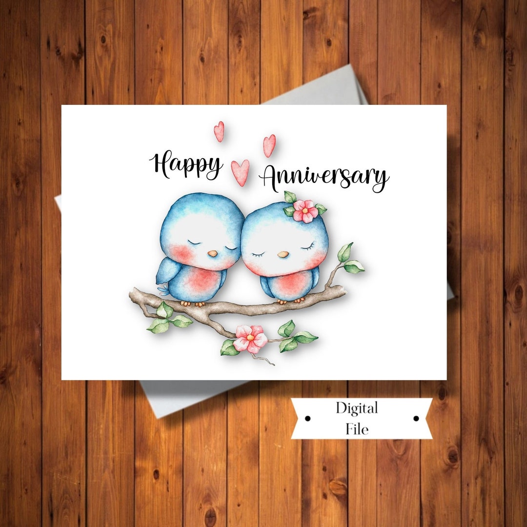 Cute Happy Anniversary Card, Love Birds Card, Friends Anniversary, for ...