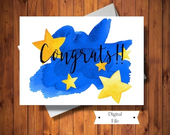Gefeliciteerd kaart, feestkaart, felicitatiekaart, promotiekaart, nieuwe taakkaart, afstudeerkaart, afdrukbaar, INSTANT DOWNLOAD