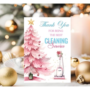 Bedankt kerstkaart aan schoonmaakservice, met dankbaarheid kerstkaart, merry christmas card, stofzuigen, direct downloaden