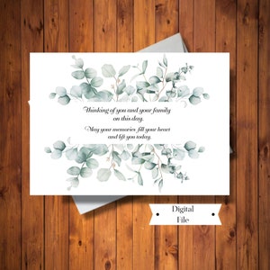 Ik denk aan je op deze dag, verjaardag van verlies, vakantie zonder geliefde kaart, Boho Greenery, digitale kaart, Instant Download