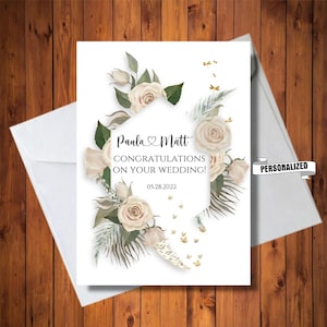 Carte de mariage florale personnalisée, félicitations pour votre mariage, nom de couple personnalisé mariage imprimable, carte numérique