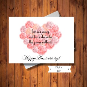 Tarjeta de aniversario para una pareja, hermosa tarjeta de corazón rosa, tarjeta de cita de amor, descarga instantánea digital