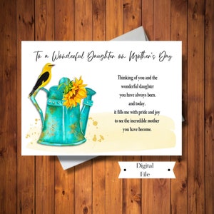 Tarjeta del Día de la Madre para tu Hija, Tarjeta del Día de la Madre con Girasol, Imprimible, Archivo Digital, DESCARGA INSTANTÁNEA