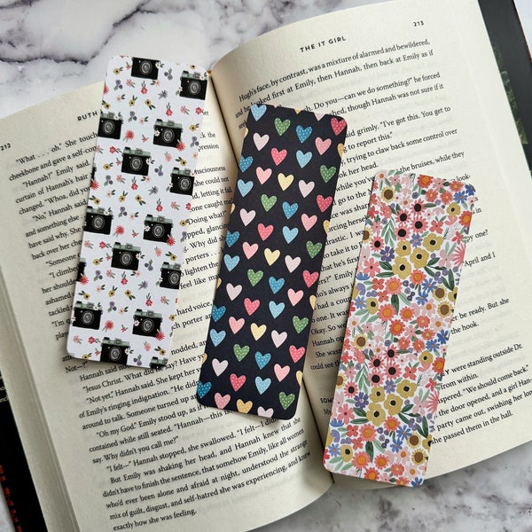 Cute Spring Floral Flower Bookmarks Handmade Double Sided Laminated Bookmarks Gifts For Book Lover Reader Accessories Rainbow Hearts Camera