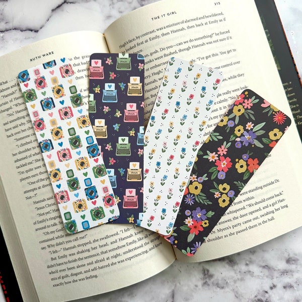 Cute Spring Floral Flower Bookmarks Handmade Double Sided Laminated Bookmarks Gift For Book Lover Reader Accessories Retro Camera Typewriter