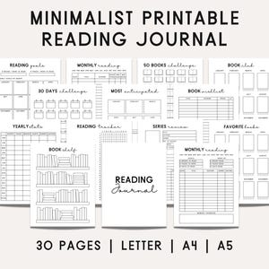 Diario de lectura imprimible en formato PDF, registro de lectura, planificador de lectura mensual, seguimiento de lectura, diario de lectura, desafío de lectura, reseña de libros