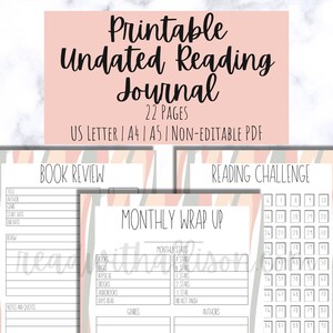 Printable Reading Journal, Instant Download, Book Journal, Reading ...