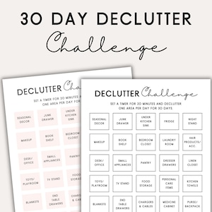 30 dagen declutter uitdaging, declutter afdrukbaar, declutter checklist, schoonmaak afdrukbaar, schoonmaak checklist, minimalistische levensstijl organisator