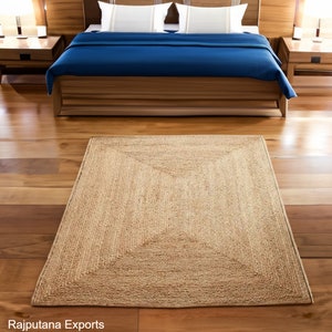 Inidan tejido a mano de fibra natural negro blanco azul alfombra de yute beige, alfombras de yute, alfombra de yute Boho Decor, alfomb imagen 4