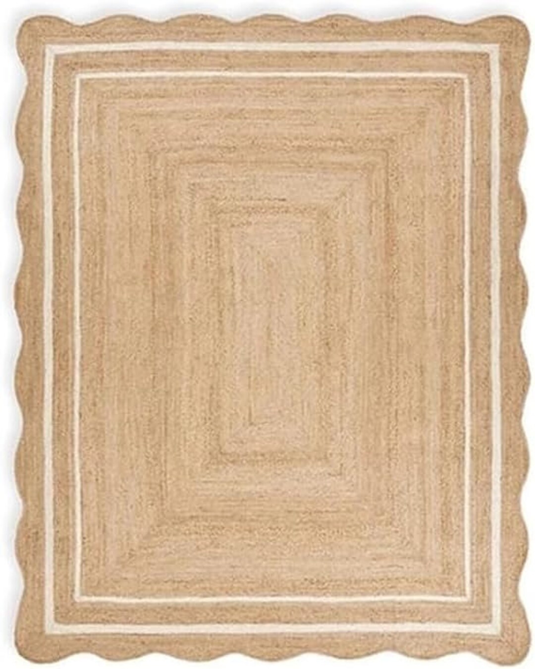 Natural Jute Rug Scallop, Handmade Braided Jute Area Rug, Boho Chic Rug