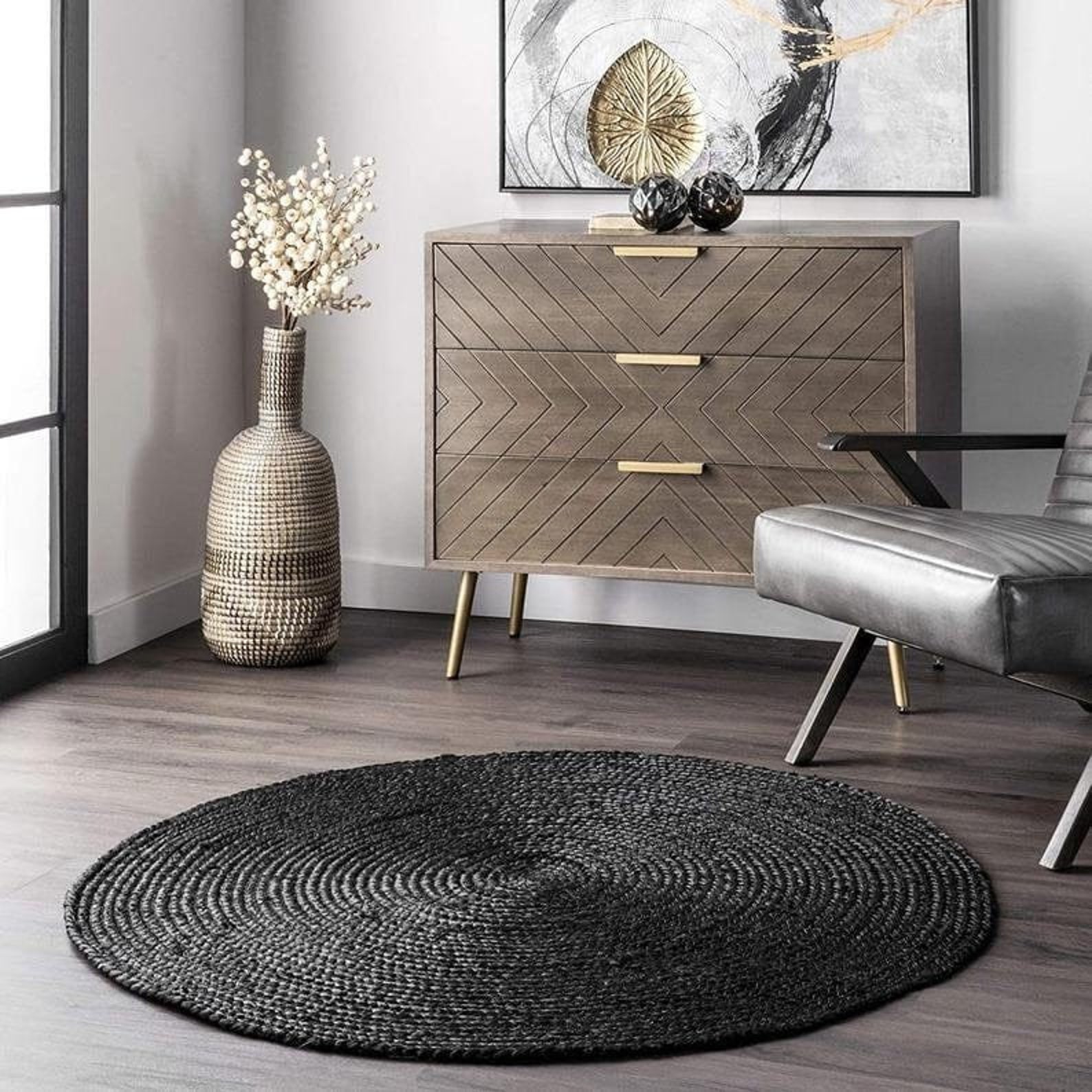 Black Jute rugs Floor Jute Rugs For Home décor Round rug Etsy