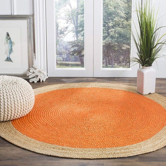 Round Jute Rug, Boho Round Rug, Natural Jute Rug, Bordered Round Rug,  Circle Rug, Home Decor Round Rug for Living & Indoor Carpet (7x7 Sq.Feet)