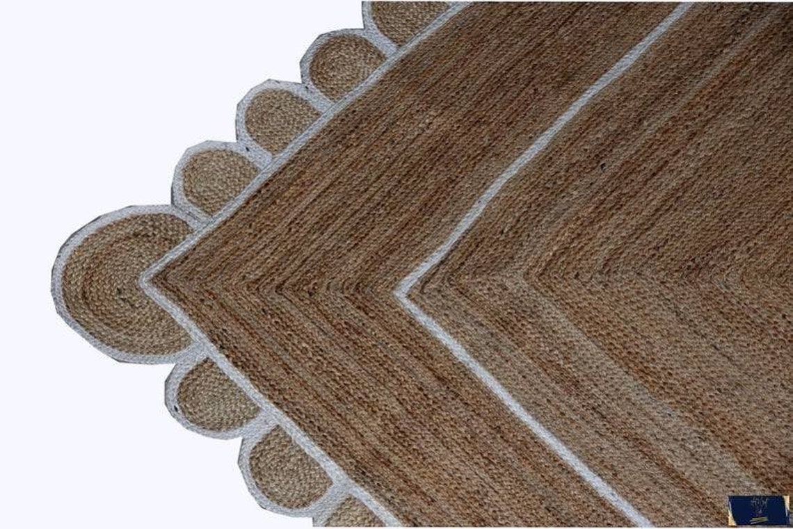 Scalloped Jute Rug red border Jute Scallop Boho Decor Etsy
