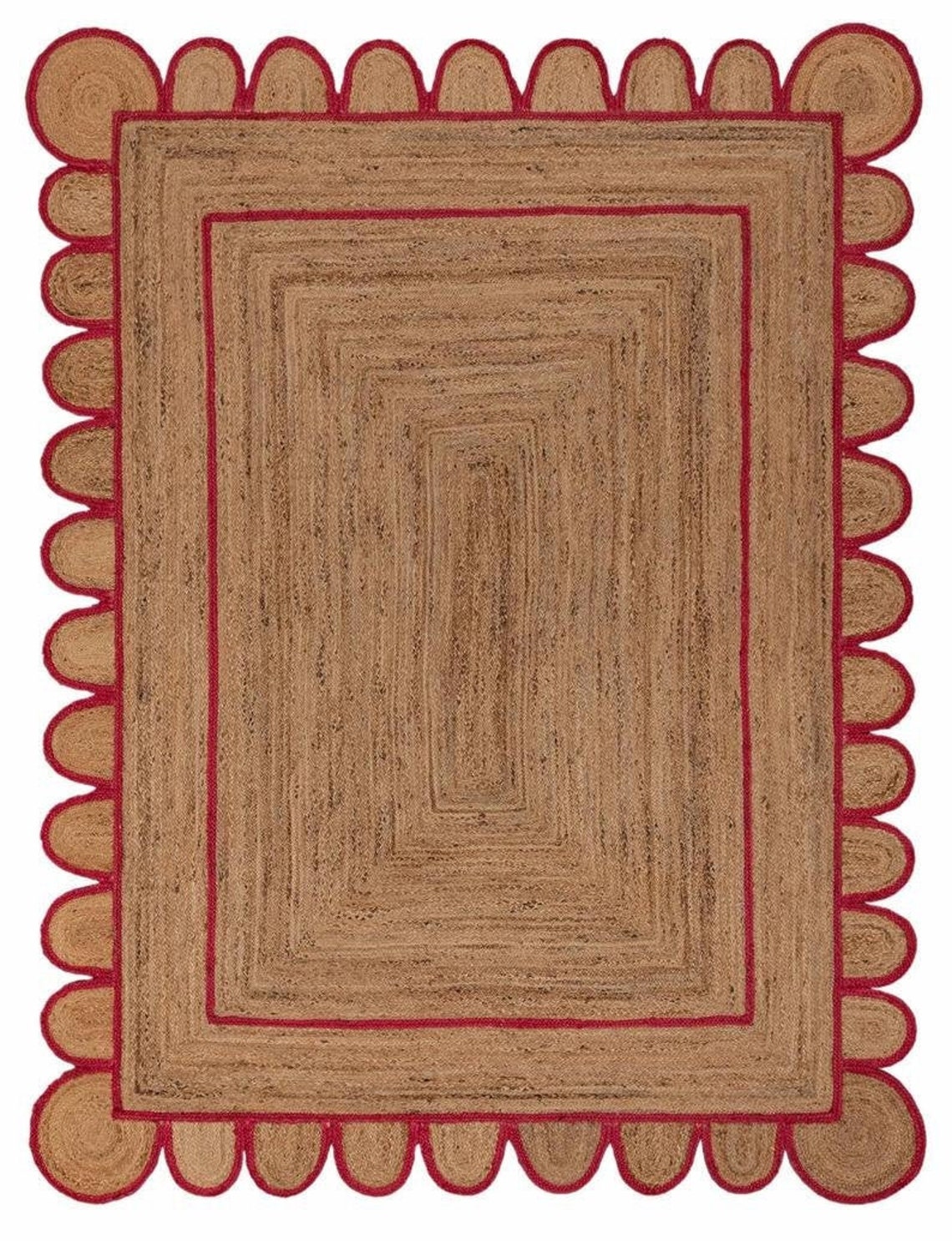 Scalloped Jute Rug red border Jute Scallop Boho Decor Etsy