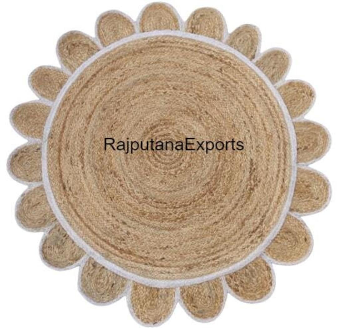 Hand Braided Scalloped Jute Rug Round Floral Round Rug for Etsy