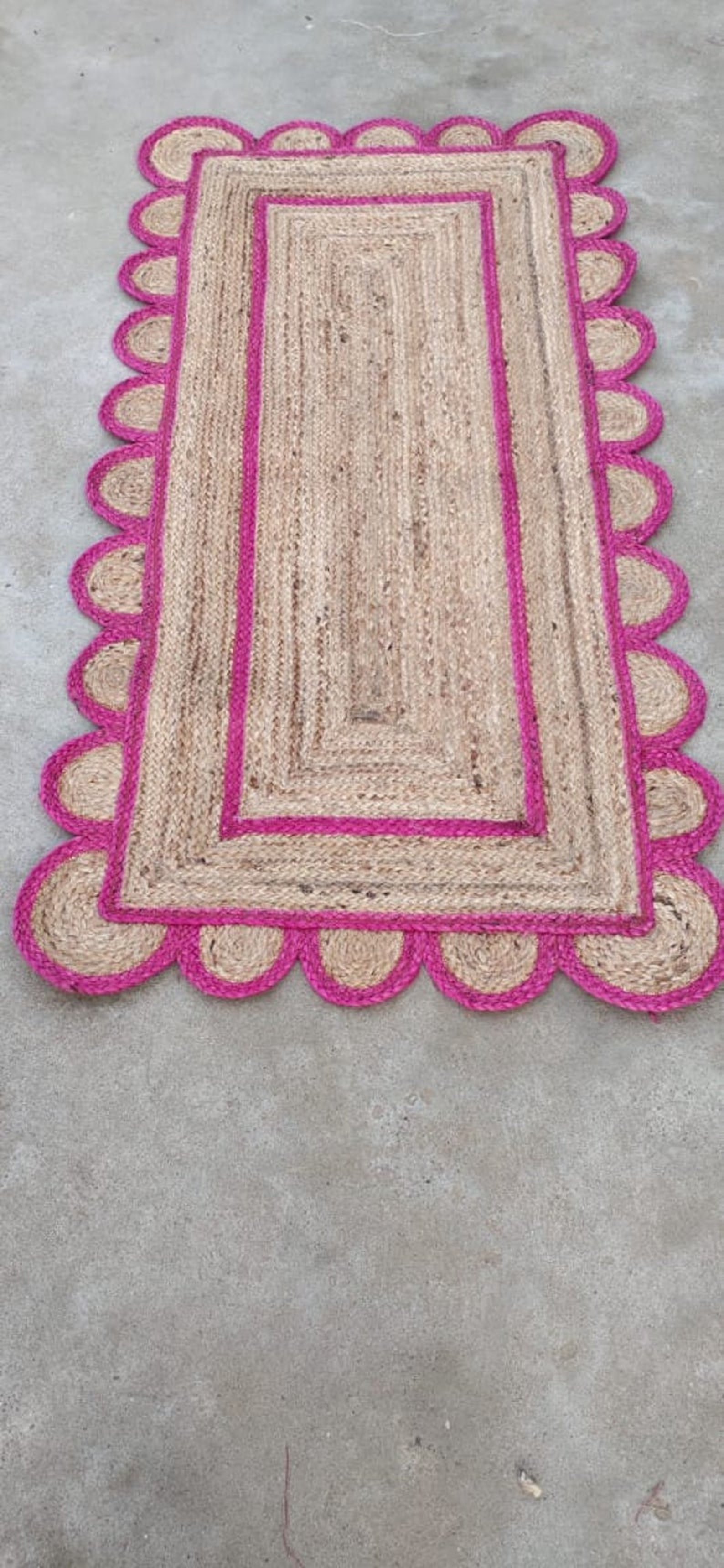 Scalloped Jute Rug red border Jute Scallop Boho Decor Etsy