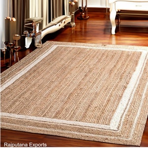 Handmade Natural Jute Rug, Solid Border jute rug, custom size rug, Braided rug, jute Area rug, jute carpet, Large jute rug, Rectangle rug