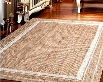 Handmade Natural Jute Rug, Solid Border jute rug, custom size rug, Braided rug, jute Area rug, jute carpet, Large jute rug, Rectangle rug