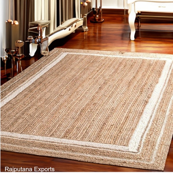 Alfombra de yute natural hecha a mano, alfombra de yute de borde sólido, alfombra de tamaño personalizado, alfombra trenzada, alfombra de área de yute, alfombra de yute, alfombra de yute grande, alfombra rectangular