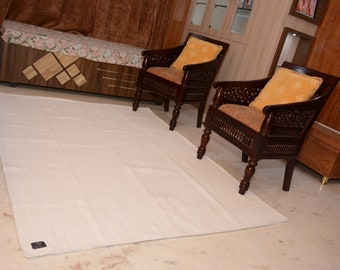 Alfombra blanca de algodón natural tejida a mano india/alfombras para dormitorio/alfombra de área blanca/alfombra de sala de estar/alfombra de fibra de algodón/alfombra de algodón puro 100 %