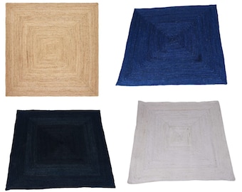 Inidan tejido a mano de fibra natural negro - blanco - azul - alfombra de yute beige, alfombras de yute, alfombra de yute Boho Decor, alfomb